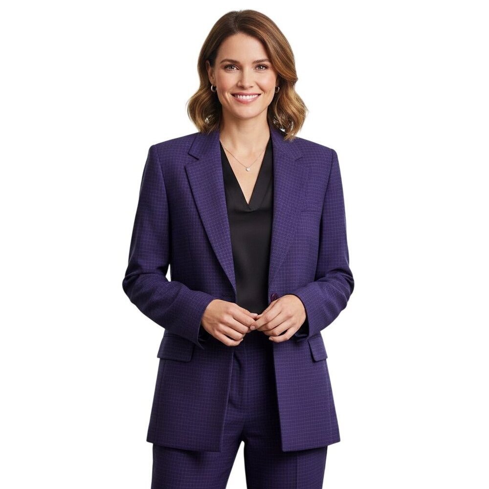 Liz Claiborne Collection Vintage Purple Wool Windowpane Blazer Jacket Size 12